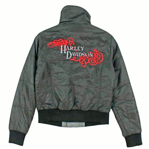 Harley-Davidson *Women's Black Full-Zip Embroidered Bomber Jacket (sz/L) - Picture 1 of 8